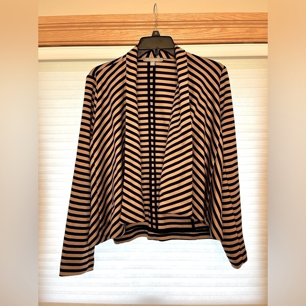 NY Collection Tan Striped Open Blazer Cardigan Medium NOBO Black Stretch Cami